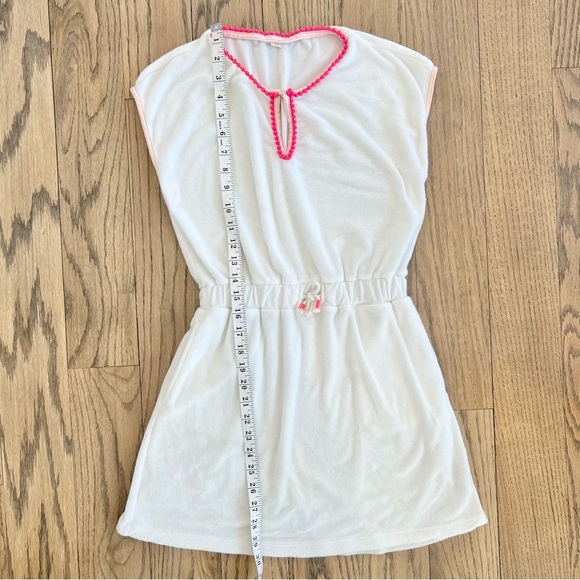 Crewcuts J Crew Girls White Terrycloth Pink Pom Pom Trim Swim Coverup Size 12 - Picture 4 of 7